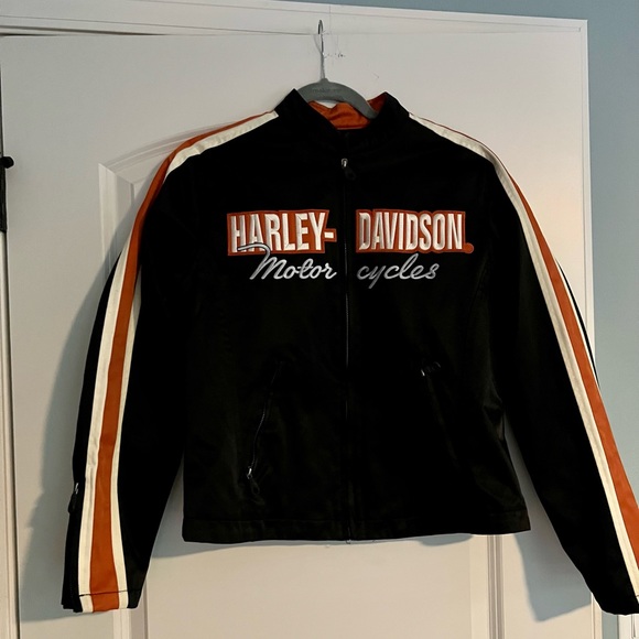 Harley-Davidson Jackets & Blazers - Harley Davidson Black Orange Nylon Embroidered Riding Motorcycle Jacket Full Zip